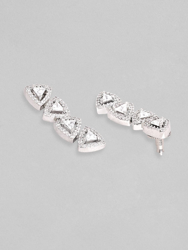 Rubans Rhodium-Plated Premium Zircons Studded Patterned Party Wear Jewellery Set Necklace Set