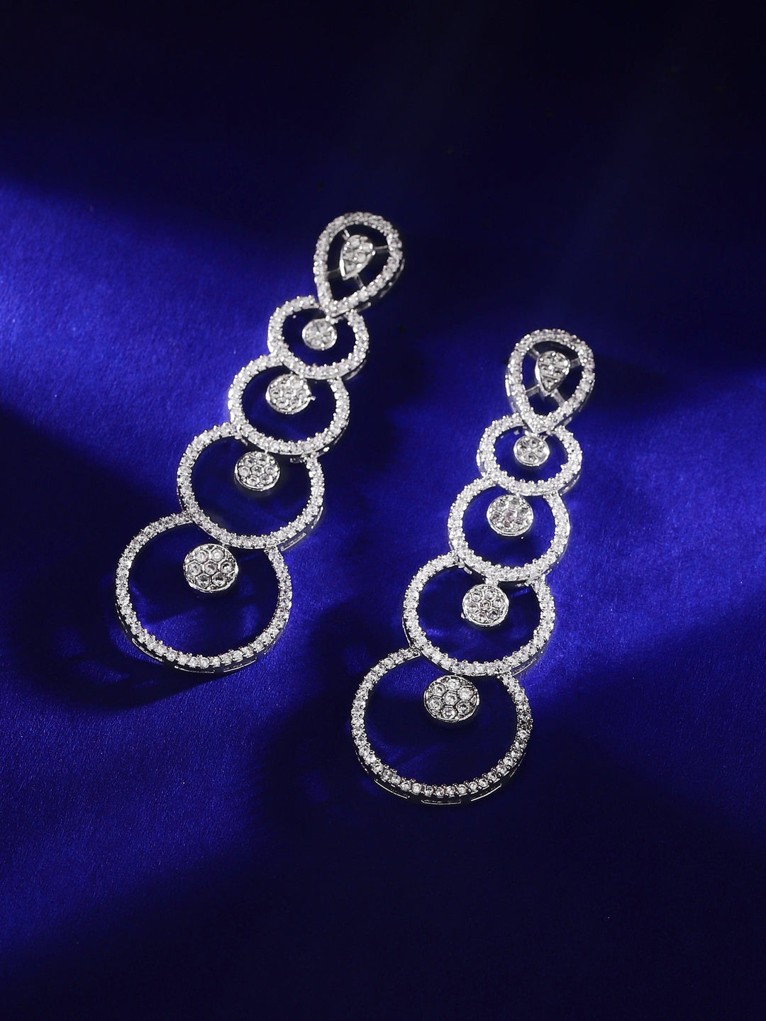 Rubans Rhodium-Plated Premium Zircons Studded Statement Dangle Earrings. Earrings
