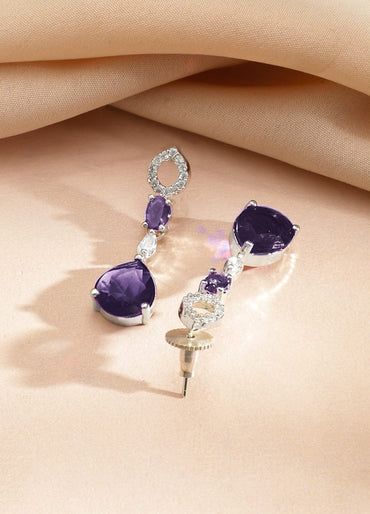 Rubans Rhodium-Plated Purple Stone & Cubic Zirconia Classic Necklace Set Jewellery Set