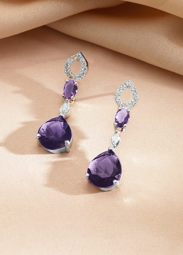 Rubans Rhodium-Plated Purple Stone & Cubic Zirconia Classic Necklace Set Jewellery Set