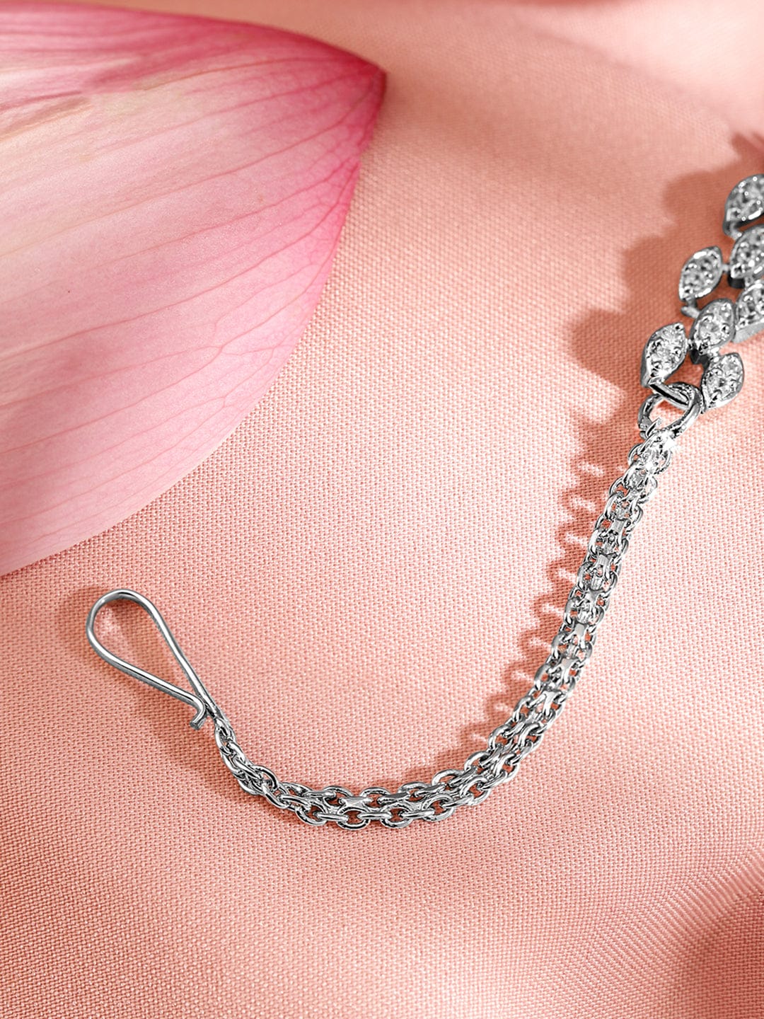 Rubans Rhodium Plated Red & White Cubic Zirconia Maang Tikka Head Jewellery