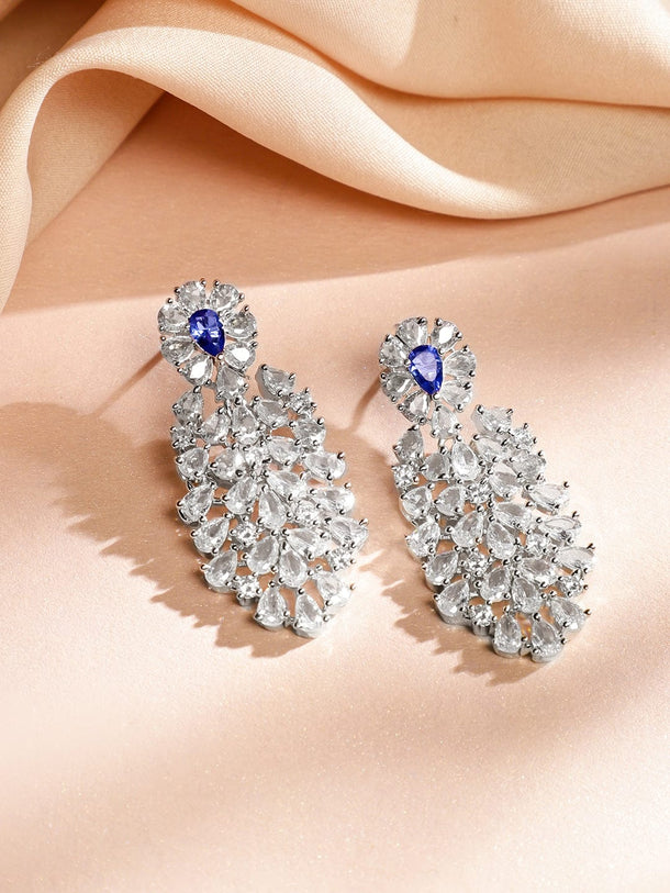 Rubans Rhodium-Plated Rich Purple Cubic Zirconia Floral & Leaf-Inspired Luxe Jewellery Set Necklace Set