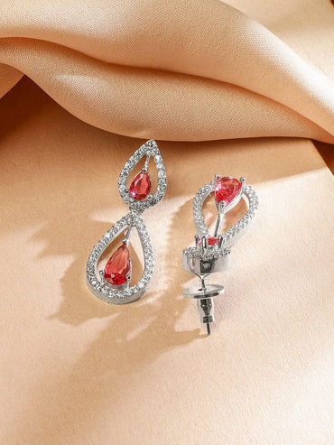 Rubans Rhodium Plated RosÃ© Pink & White Cubic Zirconia Studded Teardrop Design Premium Jewellery Set Jewellery Set