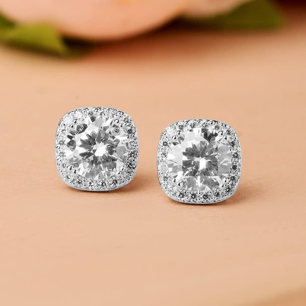 Rubans Rhodium-Plated Round Cubic Zirconia Studded Classic Stud Earrings Earrings