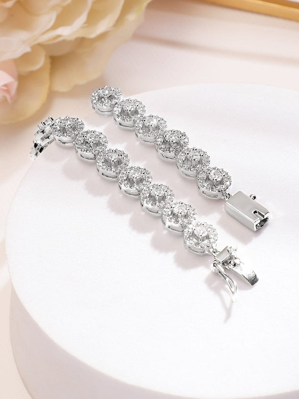 Rubans Rhodium Plated Round Design Sparkling Cubic Zirconia Studded Premium Tennis Bracelet Bangles & Bracelet