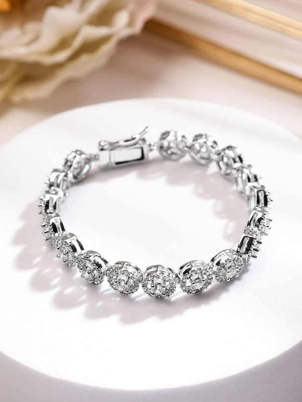 Rubans Rhodium Plated Round Design Sparkling Cubic Zirconia Studded Premium Tennis Bracelet Bangles & Bracelet