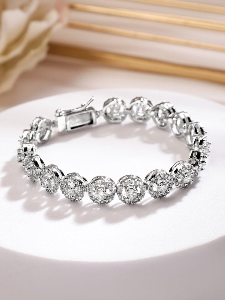 Rubans Rhodium Plated Round Design Sparkling Cubic Zirconia Studded Premium Tennis Bracelet Bangles & Bracelet