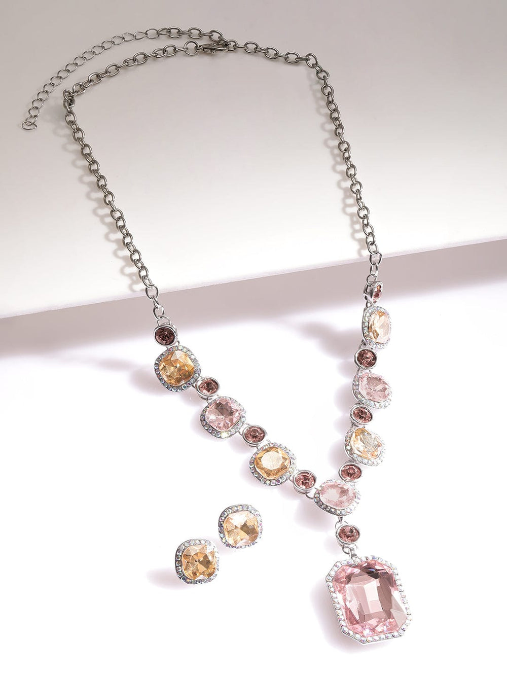 Rubans Rhodium-Plated Royal Kaleidoscopic Zirconia Embellished Cherry Blossom Necklace set Jewellery Set