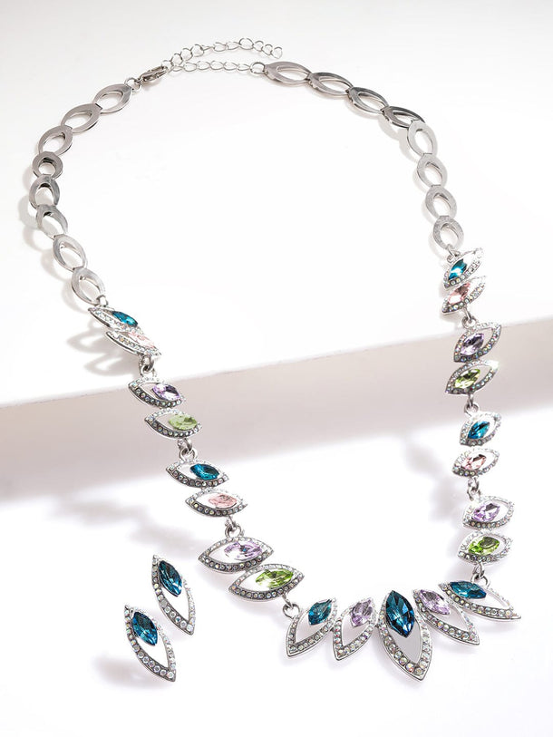 Rubans Rhodium-Plated Royal Multihued Rhinestone Embellished Queen&