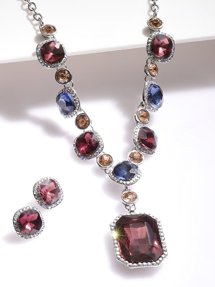 Rubans Rhodium-Plated Royal Rhinestone Zirconia Embellished Necklace set Jewellery Set