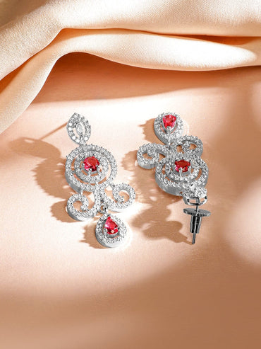 Rubans Rhodium-Plated Ruby Pink & White Cubic Zirconia Double Layer Luxe Jewellery Set Jewellery Set