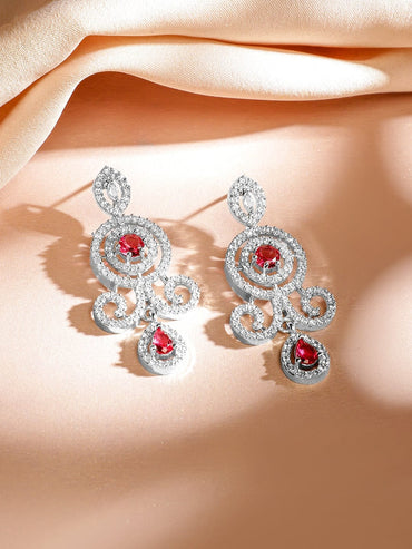 Rubans Rhodium-Plated Ruby Pink & White Cubic Zirconia Double Layer Luxe Jewellery Set Jewellery Set