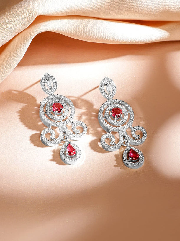 Rubans Rhodium-Plated Ruby Pink & White Cubic Zirconia Double Layer Luxe Jewellery Set Jewellery Set