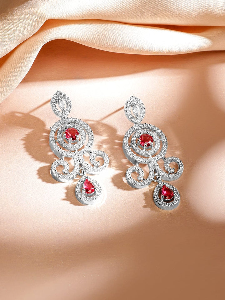 Rubans Rhodium-Plated Ruby Pink & White Cubic Zirconia Double Layer Luxe Jewellery Set Jewellery Set