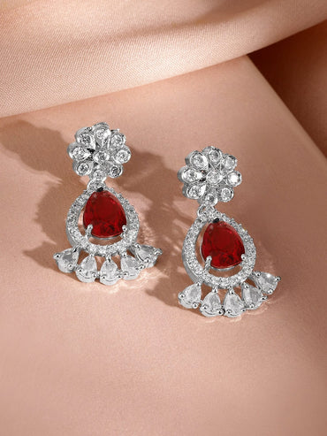 Rubans Rhodium-Plated Ruby Red AD & Cubic Zirconia Studded Necklace Set Jewellery Set