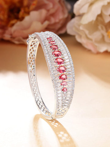 Rubans Rhodium Plated Ruby Red & Cubic Zirconia Studded Openable Premium Bracelet Bangles & Bracelets