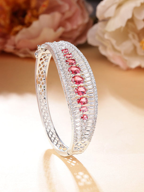 Rubans Rhodium Plated Ruby Red & Cubic Zirconia Studded Openable Premium Bracelet Bangles & Bracelets