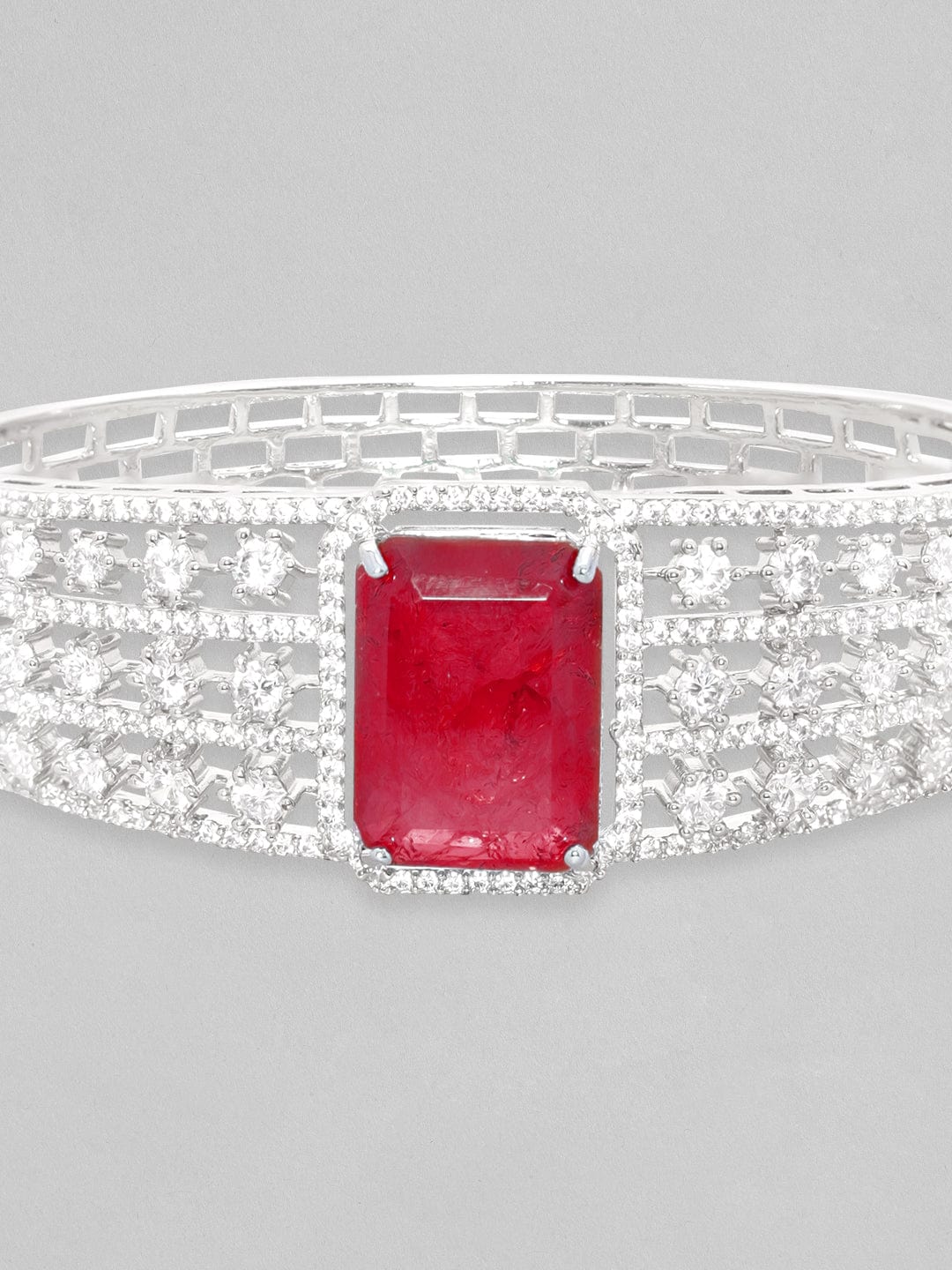 Rubans Rhodium Plated Ruby Red Doublet & Zirconia Statement Bracelet Bracelets
