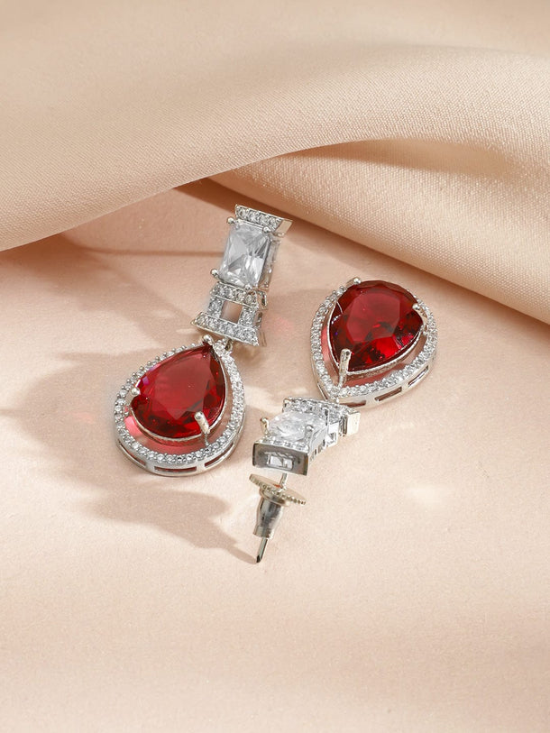 Rubans Rhodium-Plated Ruby Red Stone and Cubic Zirconia Studded Classic Necklace Set Necklace Set