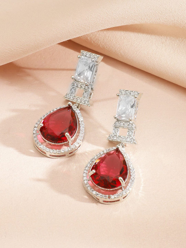 Rubans Rhodium-Plated Ruby Red Stone and Cubic Zirconia Studded Classic Necklace Set Necklace Set