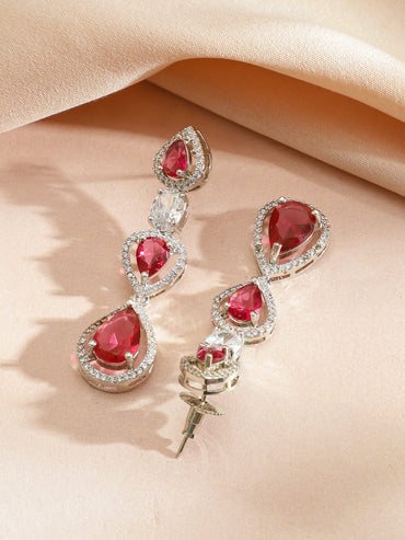 Rubans Rhodium-Plated Ruby Red Stone & Cubic Zirconia Embellished Necklace Set Jewellery Set