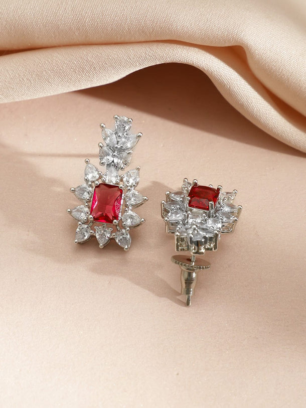 Rubans Rhodium-Plated Ruby Red Stone & Cubic Zirconia Studded Classic Necklace Set Jewellery Set