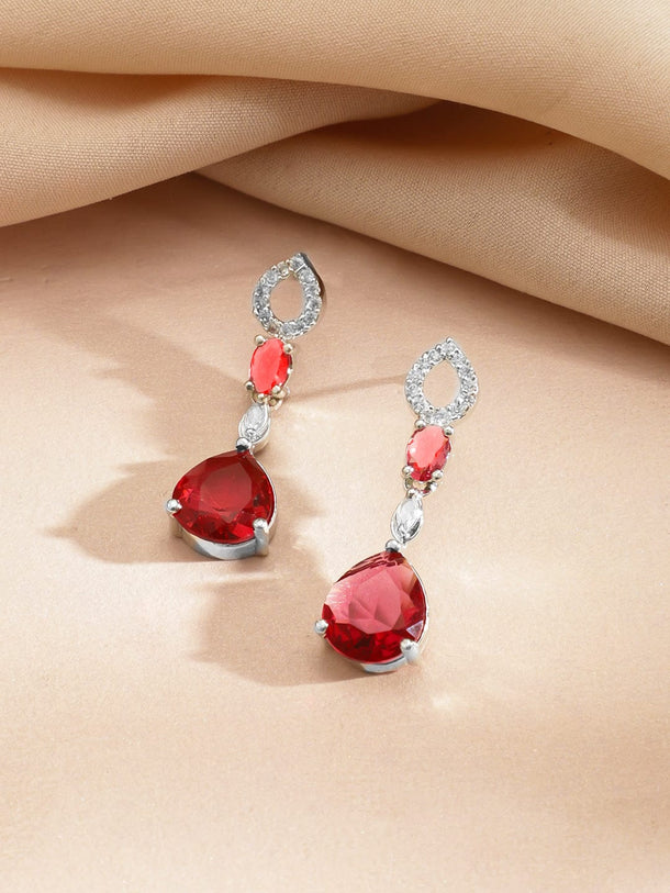 Rubans Rhodium-Plated Ruby Red Stone with Cubic Zirconia Classic Designer Necklace Set Jewellery Set