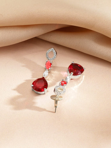 Rubans Rhodium-Plated Ruby Red Stone with Cubic Zirconia Classic Designer Necklace Set Jewellery Set
