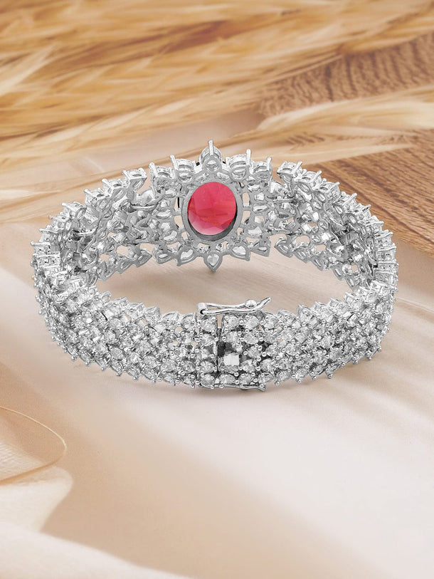 Rubans Rhodium-Plated Ruby Red & White Cubic Zirconia Luxurious Bracelet Wristwear