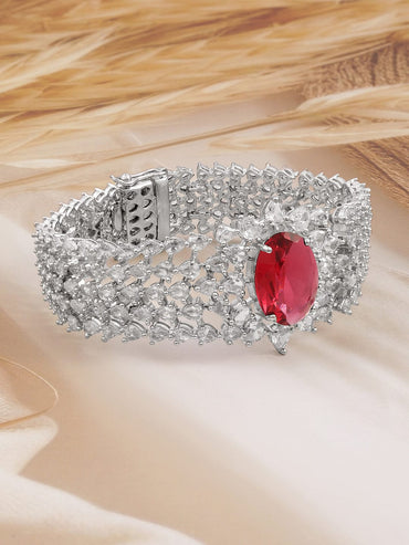 Rubans Rhodium-Plated Ruby Red & White Cubic Zirconia Luxurious Bracelet Wristwear