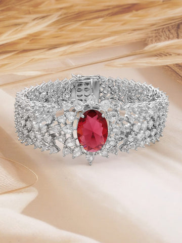 Rubans Rhodium-Plated Ruby Red & White Cubic Zirconia Luxurious Bracelet Wristwear