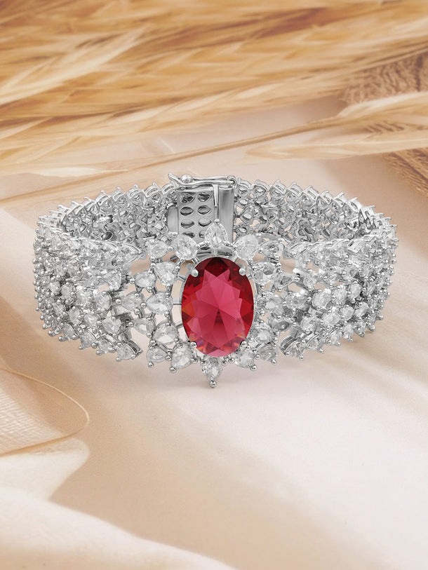 Rubans Rhodium-Plated Ruby Red & White Cubic Zirconia Luxurious Bracelet Wristwear