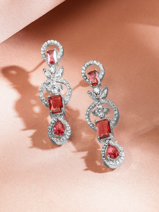 Rubans Rhodium-Plated Ruby Red & White Cubic Zirconia Studded Elegant Necklace Set Jewellery Set