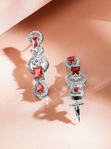 Rubans Rhodium-Plated Ruby Red & White Cubic Zirconia Studded Elegant Necklace Set Jewellery Set