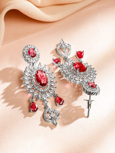 Rubans Rhodium-Plated Ruby Red & White Cubic Zirconia Studded Layered Choker Jewellery Set Jewellery Set