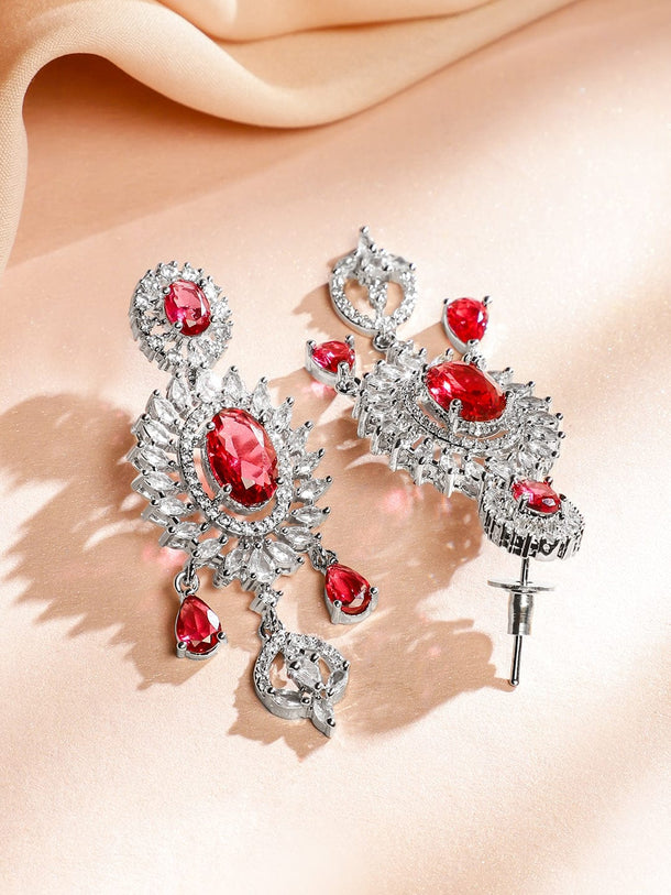 Rubans Rhodium-Plated Ruby Red & White Cubic Zirconia Studded Layered Choker Jewellery Set Jewellery Set