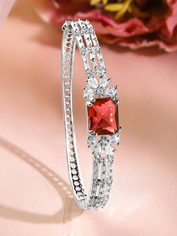 Rubans Rhodium-Plated Ruby Red & White Cubic Zirconia Studded Statement Bracelet Wristwear