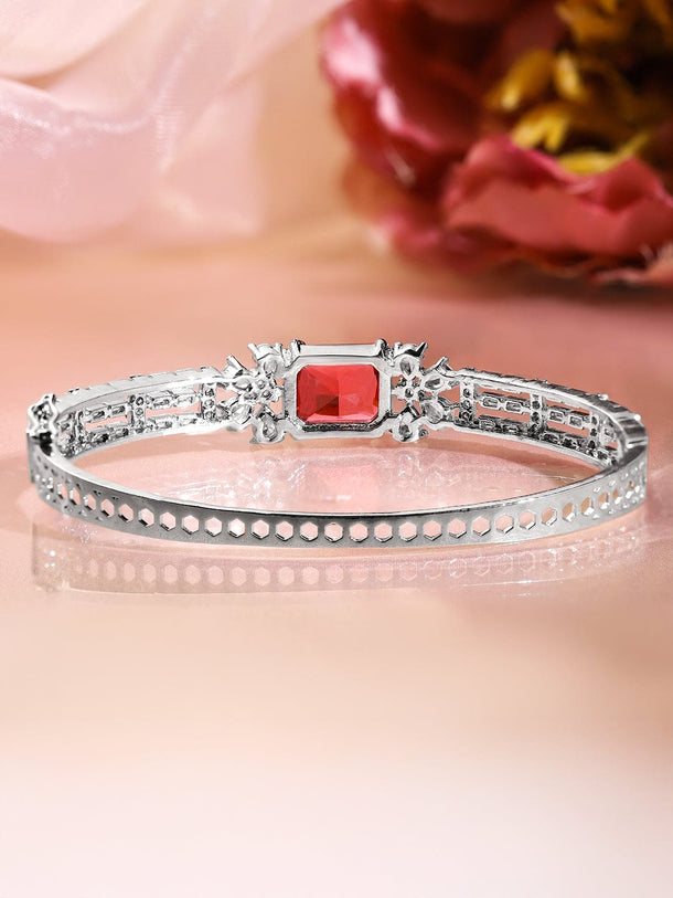 Rubans Rhodium-Plated Ruby Red & White Cubic Zirconia Studded Statement Bracelet Wristwear
