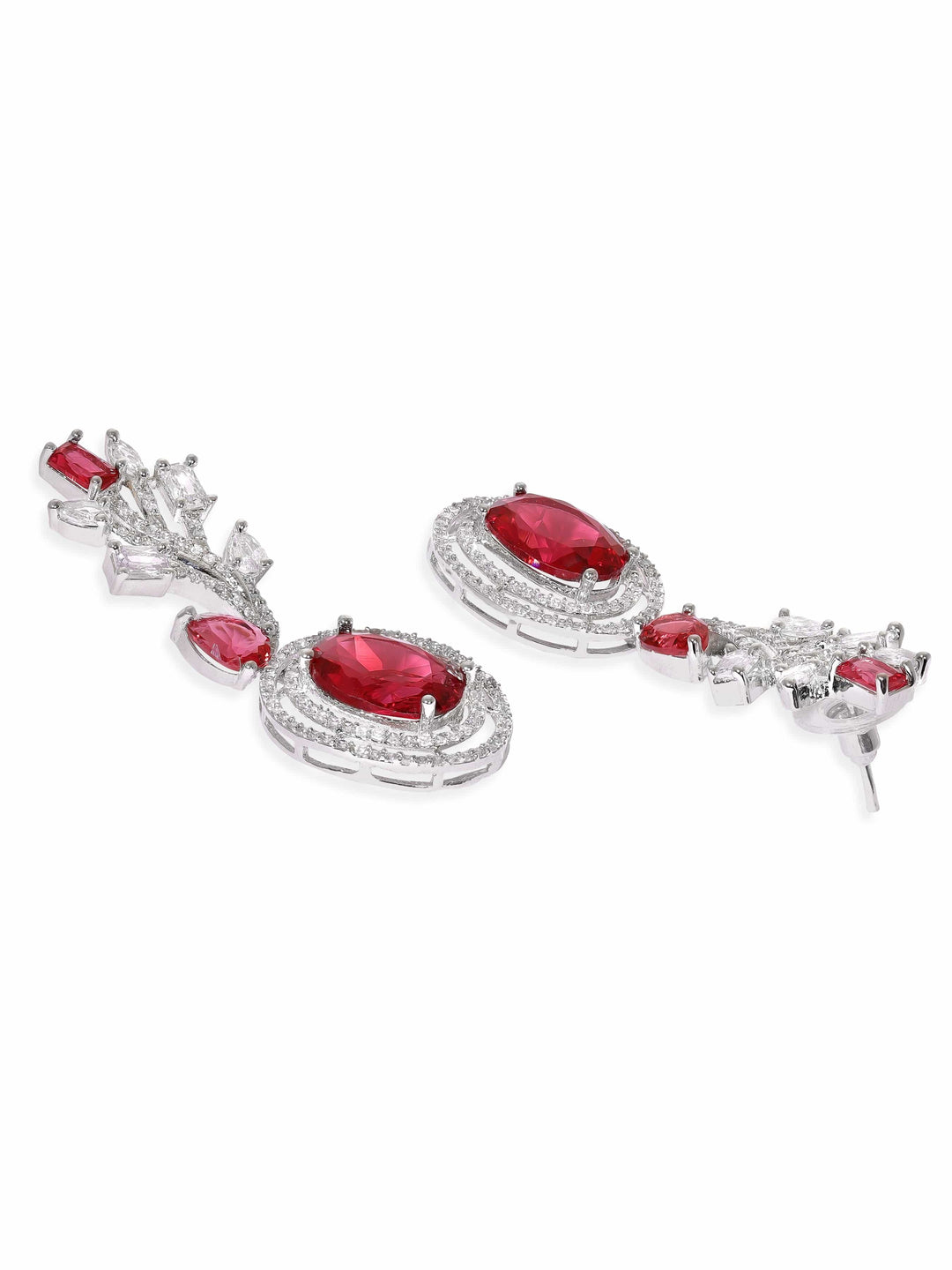 Rubans Rhodium Plated Ruby Red Zirconia chic Drop Earrings Earrings