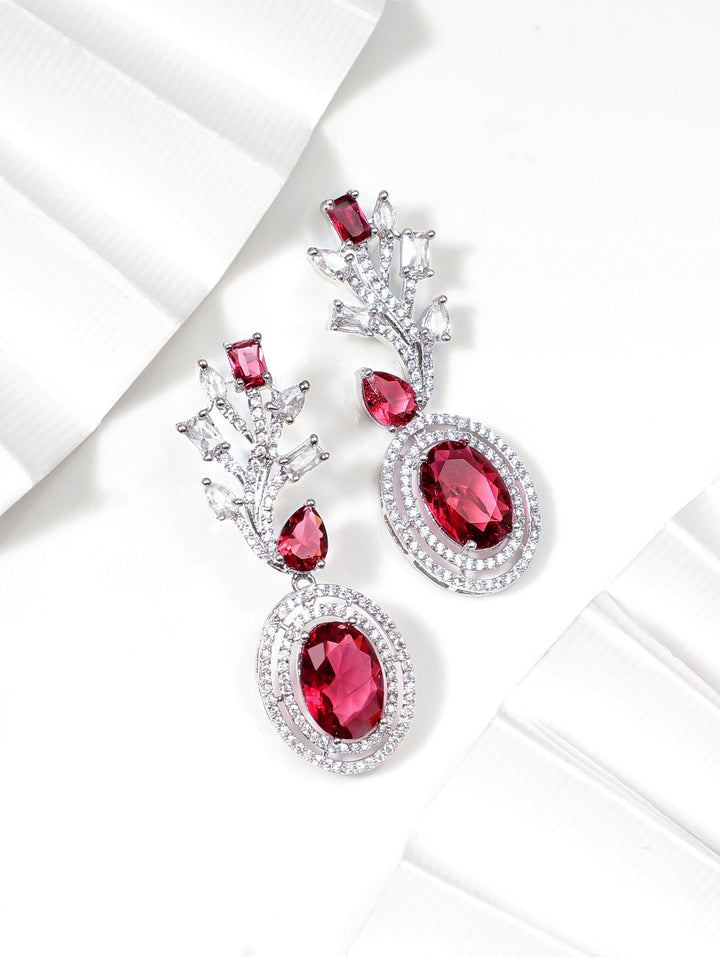 Rubans Rhodium Plated Ruby Red Zirconia chic Drop Earrings Earrings