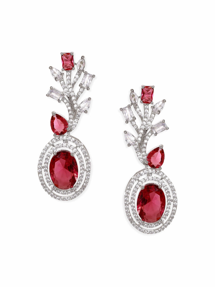 Rubans Rhodium Plated Ruby Red Zirconia chic Drop Earrings Earrings