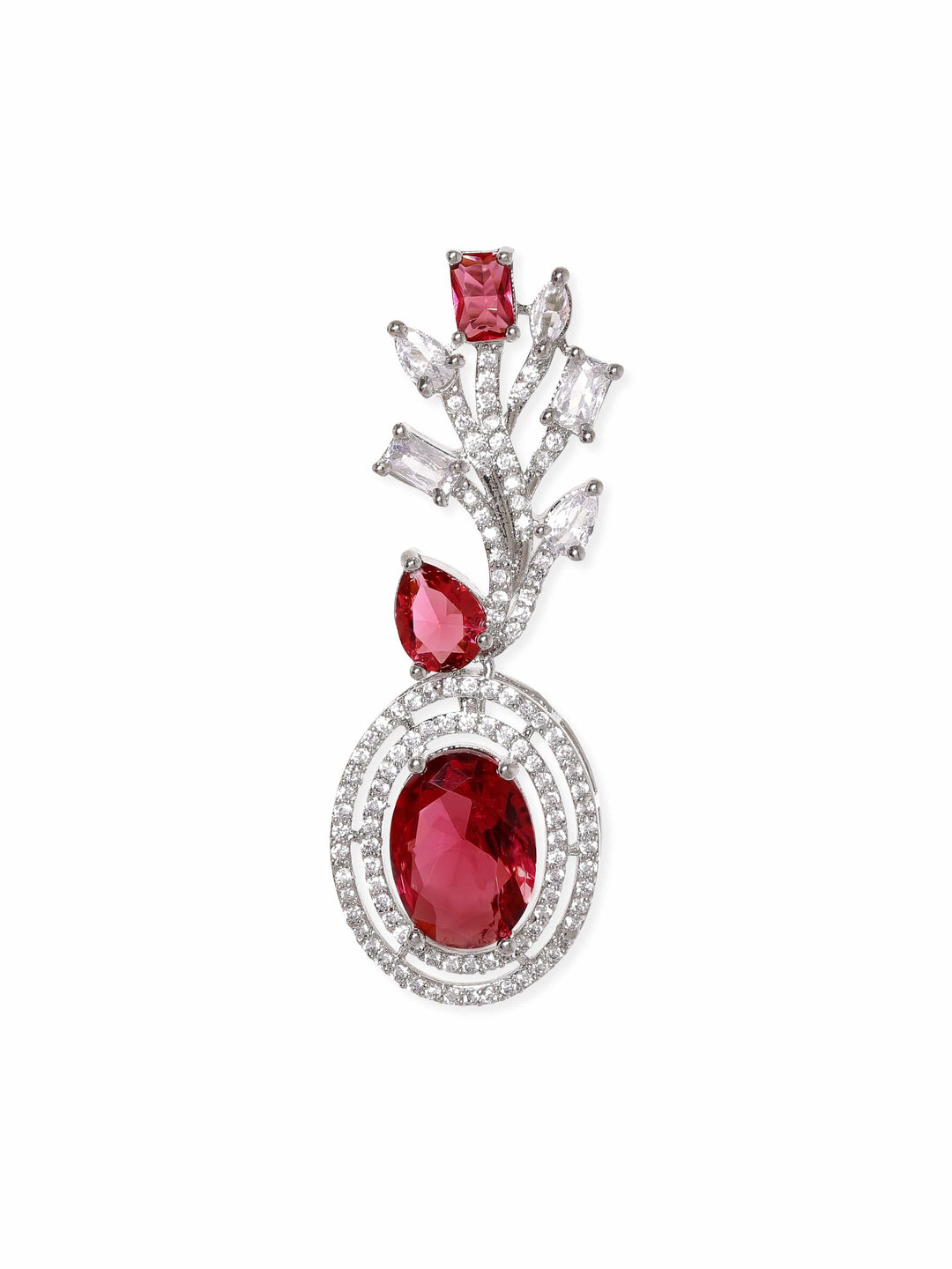 Rubans Rhodium Plated Ruby Red Zirconia chic Drop Earrings Earrings