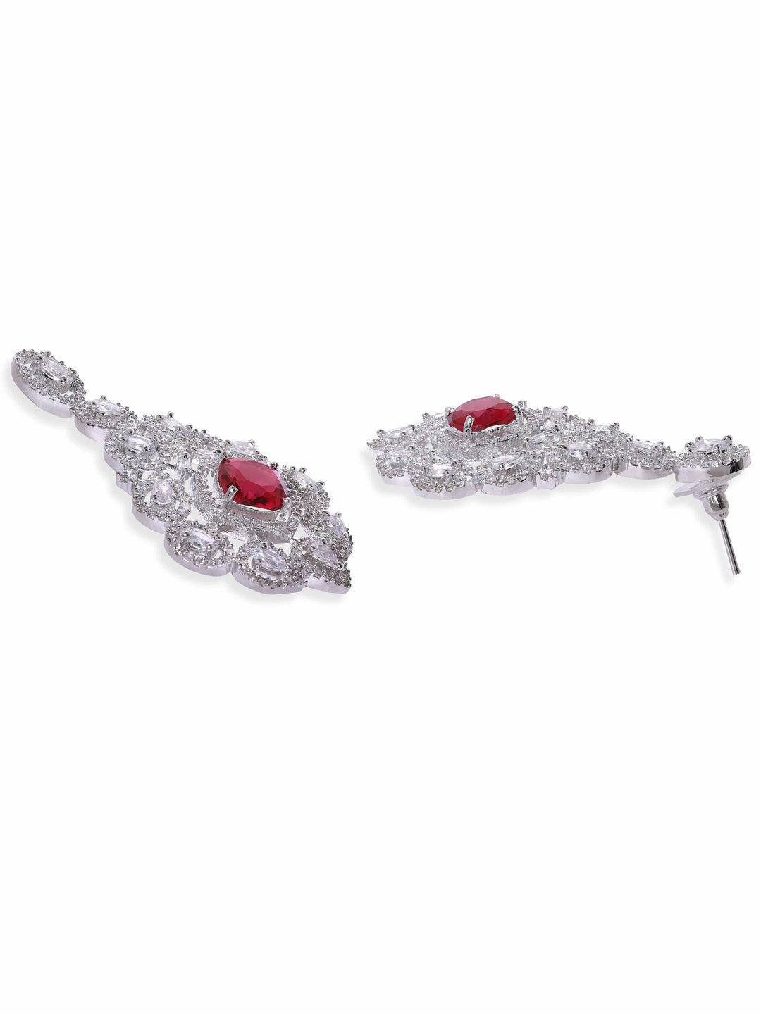 Rubans Rhodium Plated Ruby Red Zirconia studded Pave set Statement Choker Necklace Set Jewellery Sets