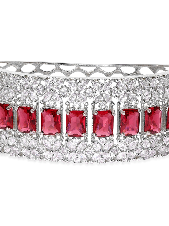 Rubans Rhodium Plated Ruby Red Zirconia Studded Statement Bracelet Bangles & Bracelets