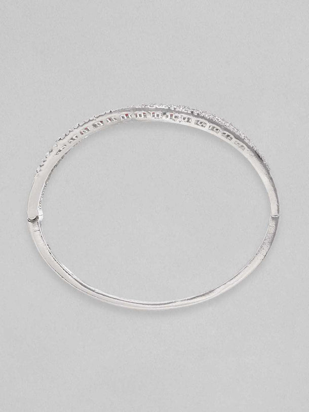 Rubans Rhodium Plated Ruby Red Zirconia Studded Statement Bracelet Bracelets