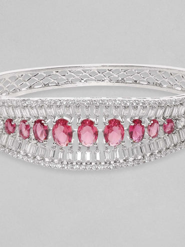 Rubans Rhodium Plated Ruby Red Zirconia Studded Statement Bracelet Bracelets