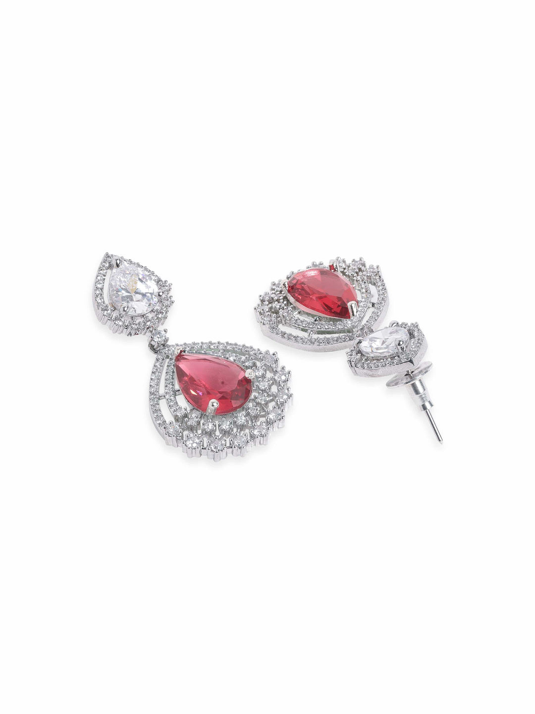 Rubans Rhodium Plated Ruby Red Zirconia Tear drop Chic Earring Earrings
