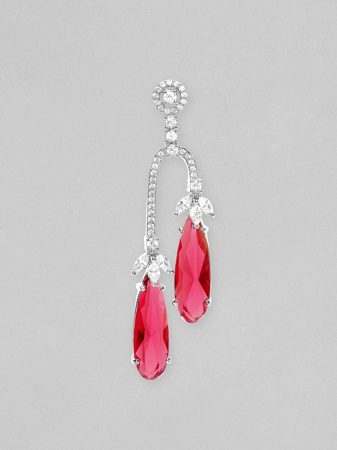 Rubans Rhodium Plated Ruby Red Zirconia Teardrop Dangle Earrings Earrings