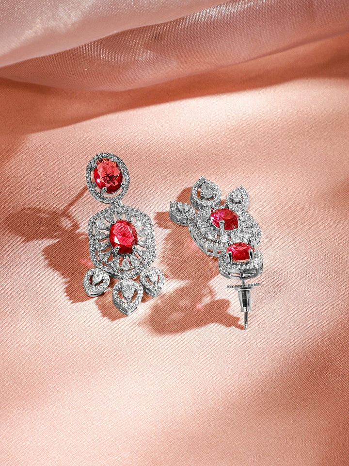 Rubans Rhodium-Plated Ruby & White Cubic Zirconia Studded Luxe Choker Jewelry Set Jewellery Set