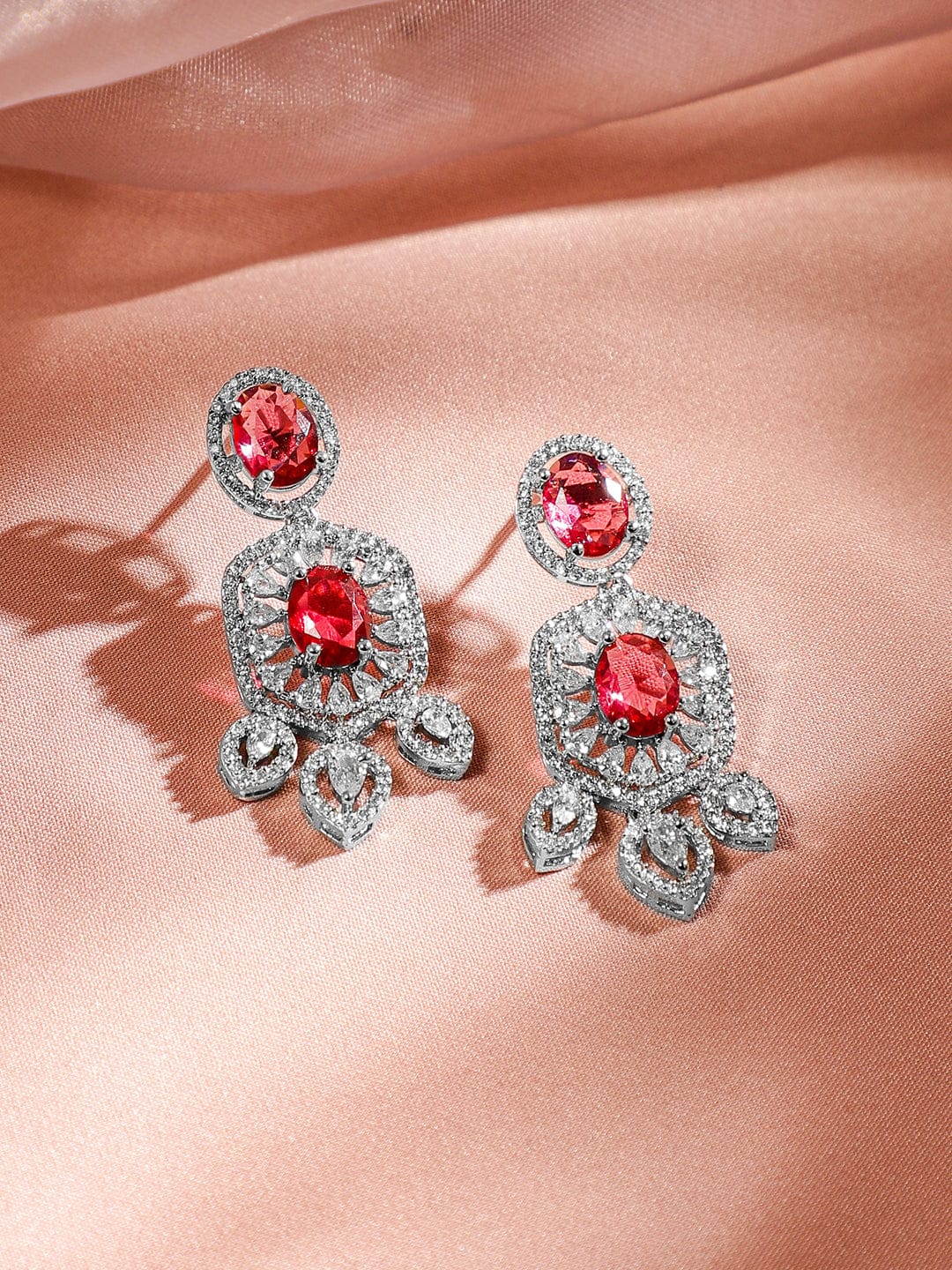 Rubans Rhodium-Plated Ruby & White Cubic Zirconia Studded Luxe Choker Jewelry Set Jewellery Set